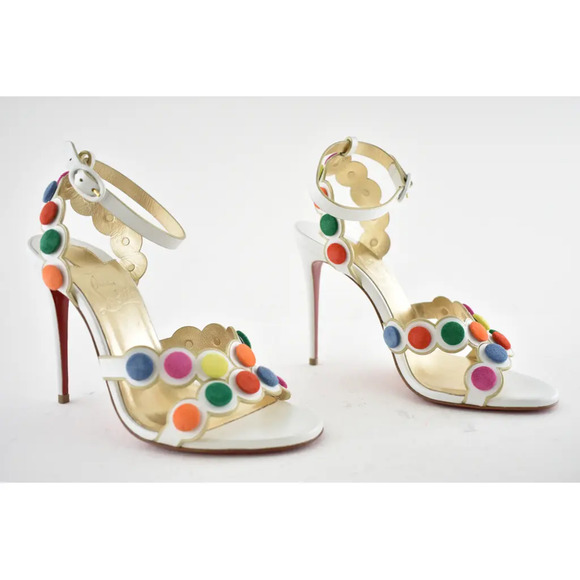 Christian Louboutin Smartissima 100 White Mult Ankle Strap Sandal Heel Pump 38.5 - Picture 4 of 11